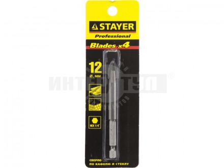 Сверло стекл/кер шест/х 12мм 4режЛезв Profi Stayer [2]  купить в Хабаровске